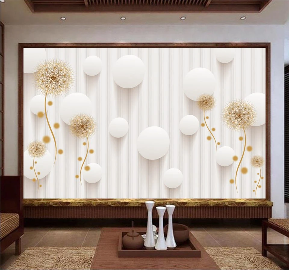 

Пользовательский размер 3D фото обои роспись наклейка гостиная 3D круглый шар Одуванчик картина диван ТВ фон обои домашний декор