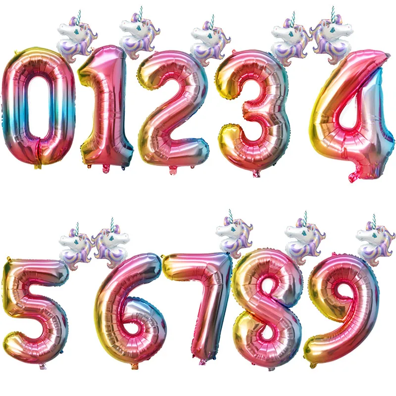 2 шт. Радужный Единорог 32 дюйма воздушные шары из фольги в виде цифр Дети День