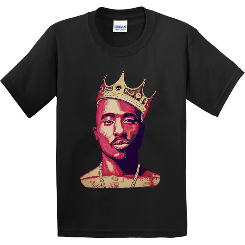 Детская футболка в стиле хип хоп Swag King 100% хлопок Tupac Amaru Shakur топы для мальчиков и