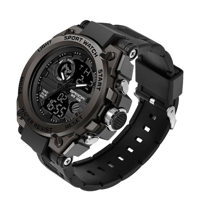 Black SANDA G стильные спортивные мужские часы Топ бренд класса люкс военные кварцевые часы мужские водонепроницаемые S Shock цифровые часы Relogio Masculino - Цвет: Black