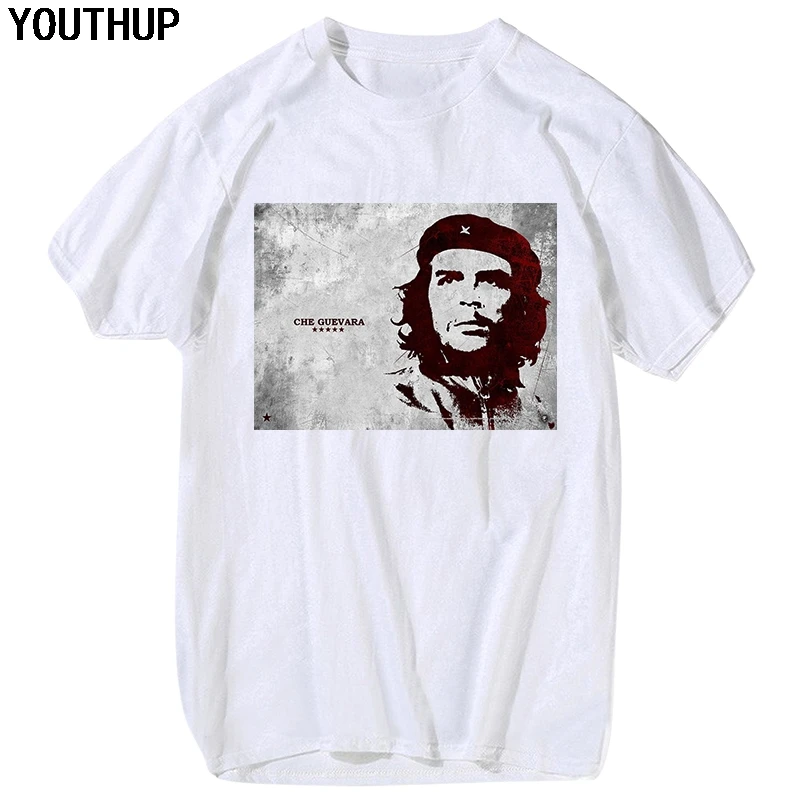 YOUTHUP Летние футболки мужские Che Guevara с принтом О образным вырезом белая футболка