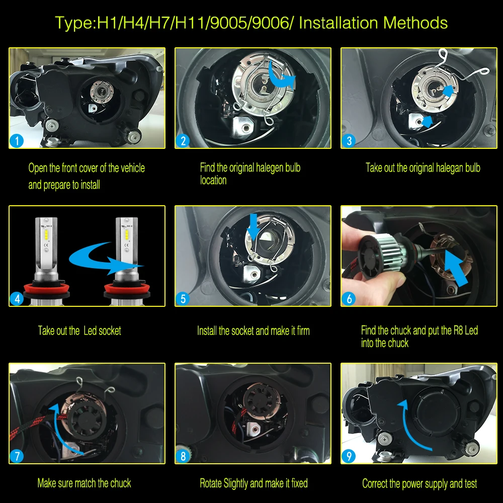 Автомобильные светодиодсветодиодный лампы AROUSE H11 9005 9006 H4 H7 H8 H9 H1 COB для