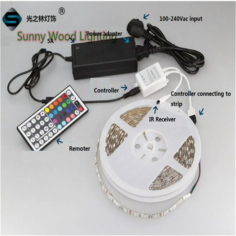 5 м/рулон 5050 60 светодиодов/м 24 В постоянного тока IP20 RGB мягкая лента светодиодная