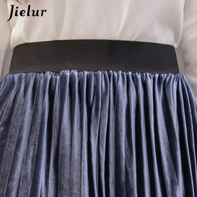 Jielur 2019 Осенние новые бархатные женские юбки в Корейском стиле модные однотонные