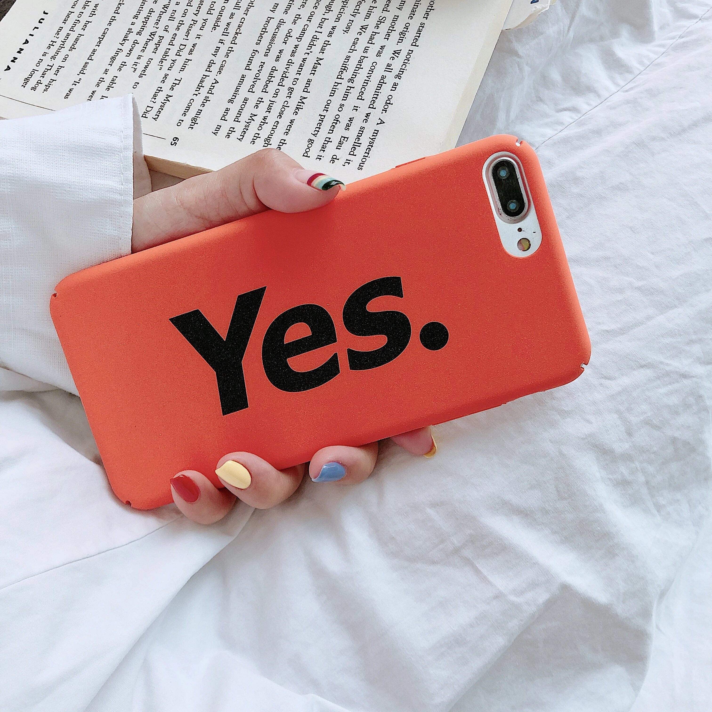 Fashion Orange Black Hard PC phone Case For iphone X 8 6 6s plus Cover 7 Yes No Letter Print Protect Cases Coque |