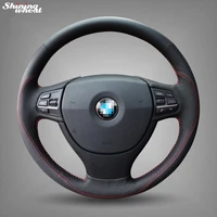 bannis black genuine leather red thread car steering wheel cover for bmw f10 523li 525li 2009 730li 740li 750li