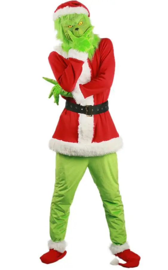 Grinch Mask How Santa Cosplay Costume Stole Christmas Suit Outfits Adult Cosumt with |
