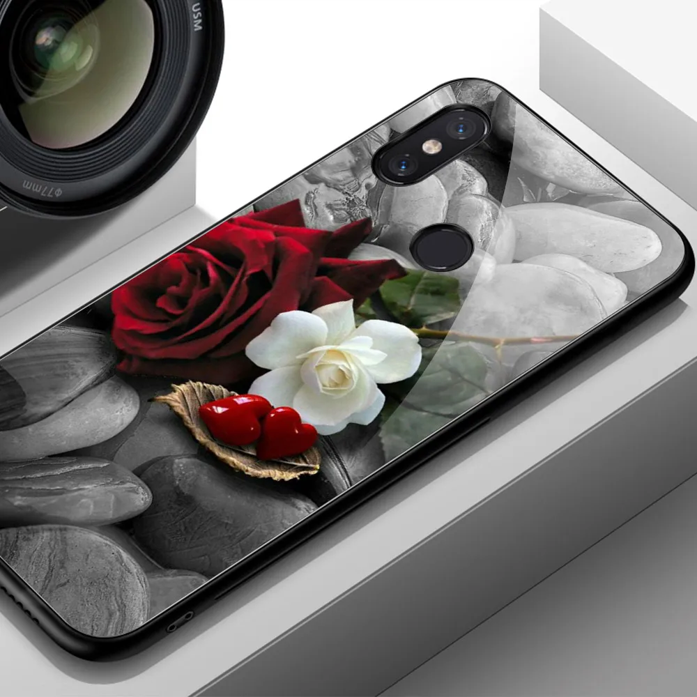 Чехол с красной розой для xiaomi mi 9, стеклянная задняя крышка, цветочный чехол для xiaomi 6 8 9 se 8 lite explorer mi x 2 2s 3 max 3