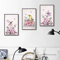 nordic creative love bird pink roses painting modular canvas art flower poster living room home decoration wall picture no frame