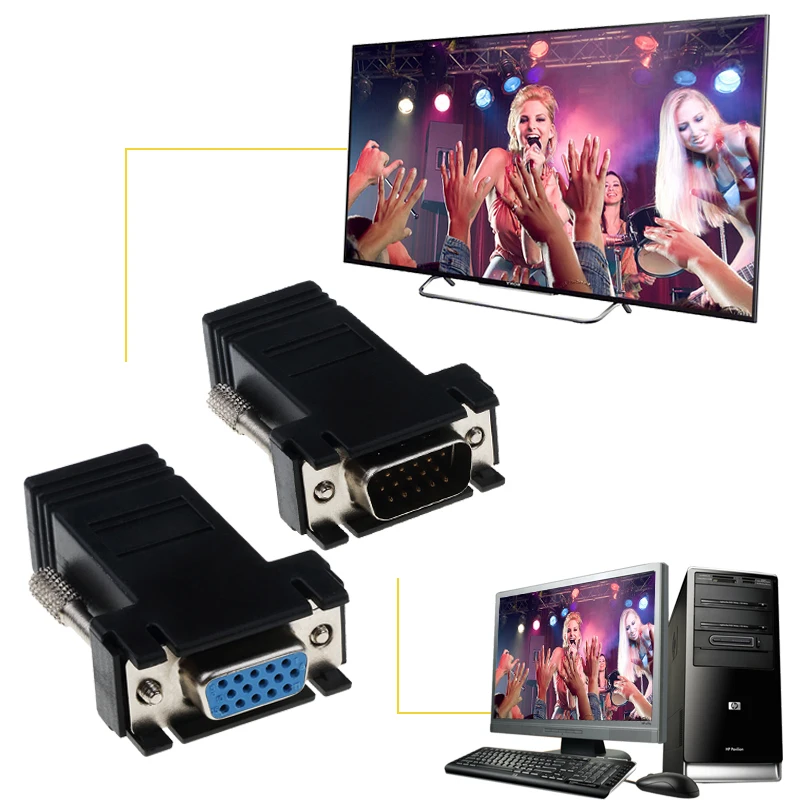 Kebidu RJ45 к VGA удлинитель Шнур Мужской Женский Lan Cat5 Cat5e Ethernet адаптер для ПК ноутбука