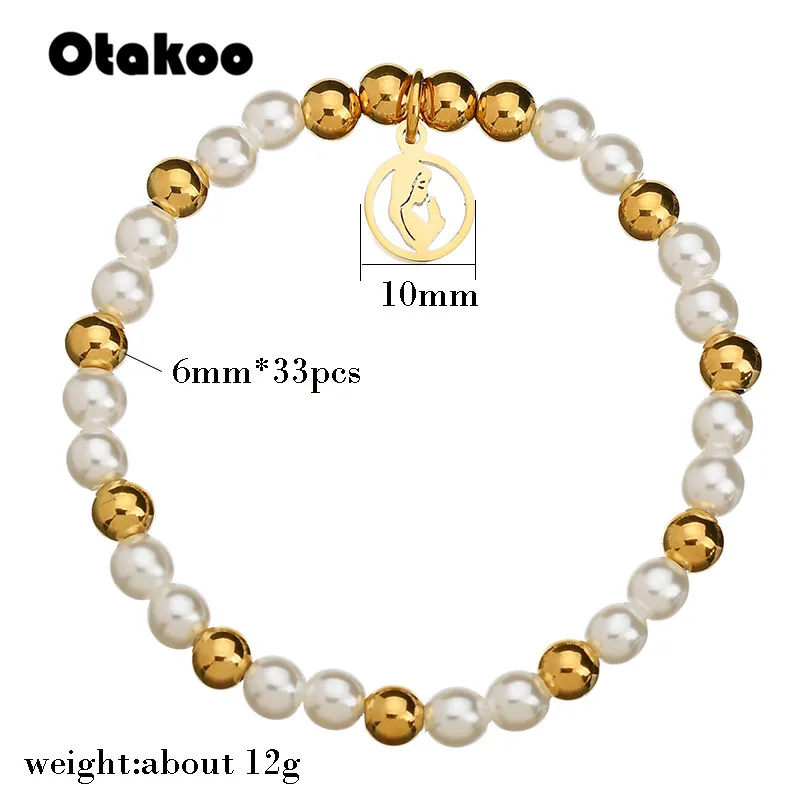 Otakoo религиозные золотистые бусины Девы браслет Mary Нержавеющая сталь Шарм католические Браслеты Для женщин, ювелирное изделие, подарок f