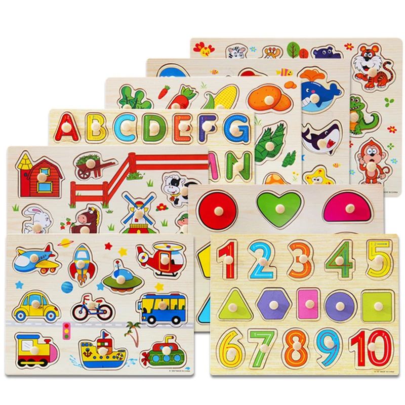 

High quality 30CM animal digital letter hand grab board 3D puzzle Invigorating baby wooden toy