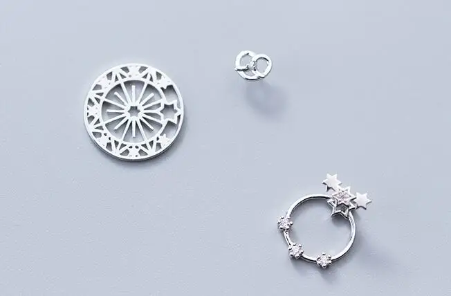 white Асимметричные Серьги настоящие. 925 пробы серебряные ювелирные изделия звезда Открытое сердце круглый Openworks серьги женские GTLE2695 - Цвет камня: white