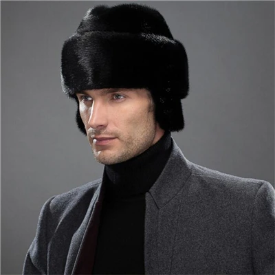 Black with Earmuffs IANLAN французские мужские шапки-бомберы из натурального меха норки, теплые зимние шапки для улицы IL00237 - Цвет: Black with Earmuffs