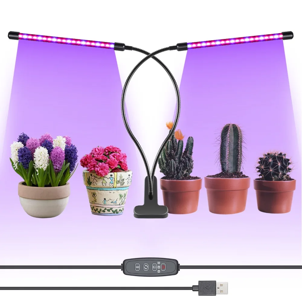 Neewer Grow Light, 12 Вт двойной головкой 60 Светодиодный Диммируемый растительный свет для комнатных растений с красным/синим спектром, регулируемый Goosene