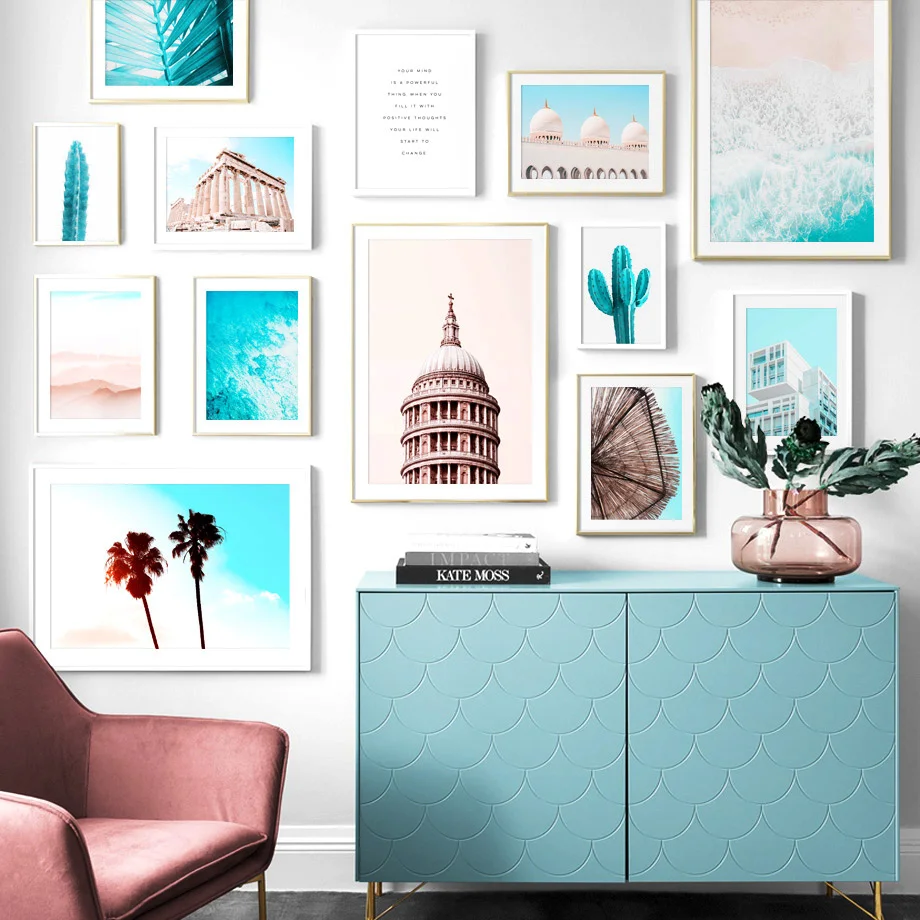 

mosque Sea Cactus Plant Landscape Nordic Posters And Prints Islamic Wall Art Canvas Painting Wall Pictures For Living Room Decor