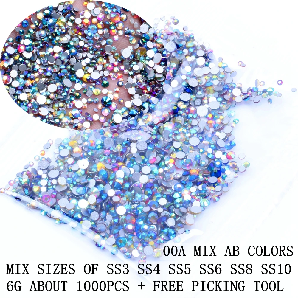 Mix AB Color Tool 6 г 1000 шт SS3-SS10 хрустальные бусины AB с плоской задней частью ювелирные изделия 3D ювелирные украшения DIY Набор инструментов - Цвет: Mix AB Color Tool