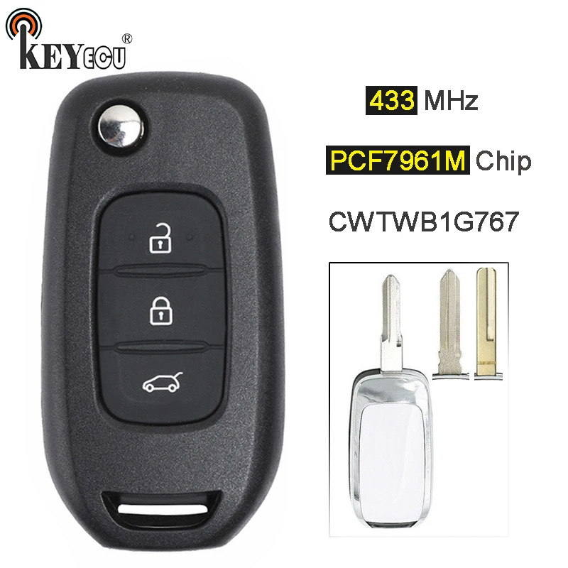 KEYECU 433 МГц PCF7961M чип FCC: CWTWB1G76 Новый 3-кнопочный флип-пульт дистанционного