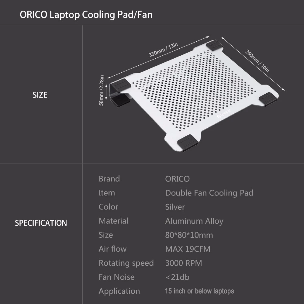 ORICO 15 дюймов охлаждающая подставка для ноутбука ноутбук компьютер кронштейн радиатора пластина с двойные вентиляторы для Apple ноутбук охлаждающая подставка под ноутбук