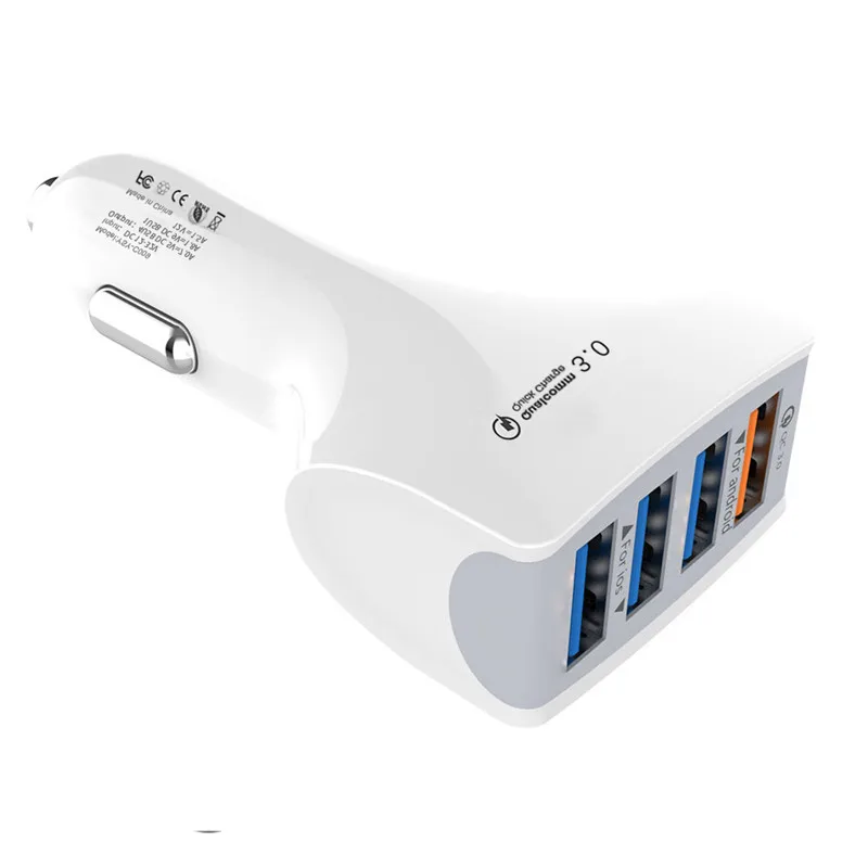 Powerful 4 USB Ports QC3.0 Car Charger Fast/Quick Charge 3.0 Smart Phone Car-Charger Adapter for iPhone Android Charge Adapter