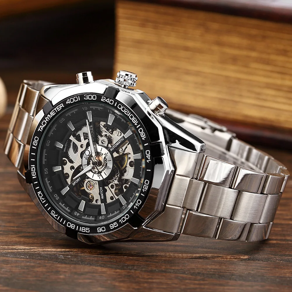 Часы наручные WINNER Мужские механические s часы с браслетом из нержавеющей стали