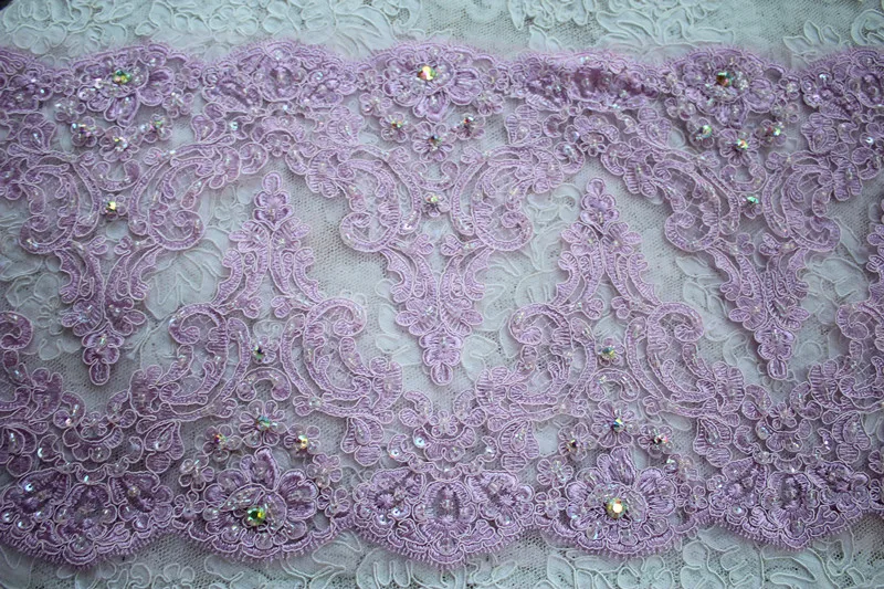 25.5cm or 10inch -2yards/lot Bilateral Purple Handmade Beaded and Sequined Lace Trim with Rainbow Acrylic Stones Bridal Wedding | Дом и сад