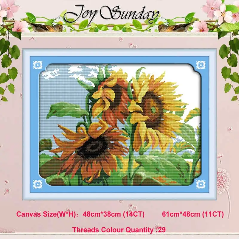 Sunflowers in wind Poppy Sunflower vase basket counted 11CT 14CT Cross Stitch Set DIY DMC flower Cross-stitch Kit Embroidery Needlework Home Decor - Цвет: Sunflowers in wind