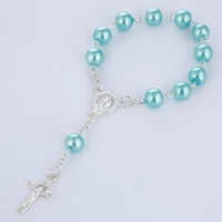 catholic rosary necklaceglass beads rosaryrosary catholic religious chain link bracelets simulated pearl 12 pcs lot