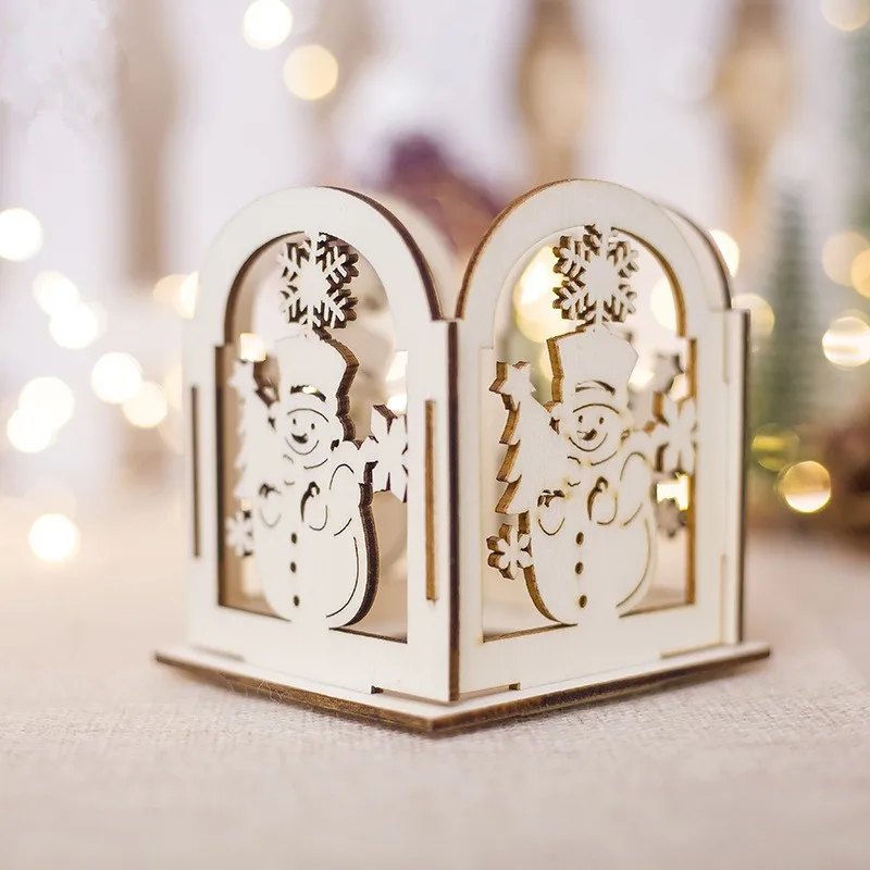 Snowman Рождественские канделябры домашний Декор рождественские креативные подарки украшения Мини Деревянные Полые подсвечники Navidad украшения дома - Цвет: Snowman
