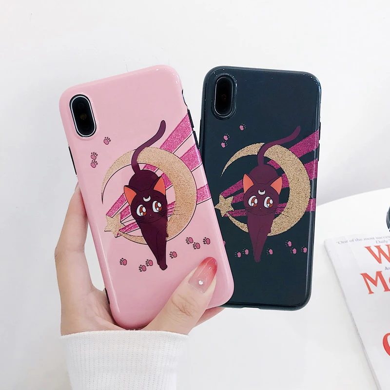 Чехол для телефона с рисунком Сейлор Мун Кот iPhone 7 8 Plus XS Max XR чехлы X 6 S мягкий чехол