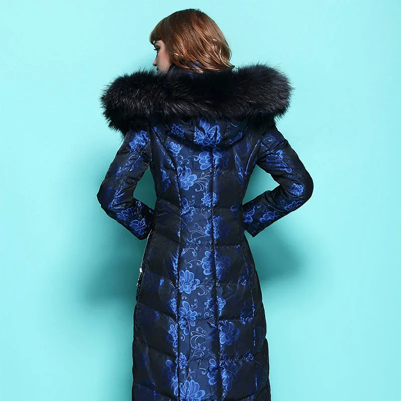 Winter Woman Luxurious Real Fur Collar parka Coat with Fur Hooded Thick Super-long Down Feather Cotton-padded Slim Jacket Female