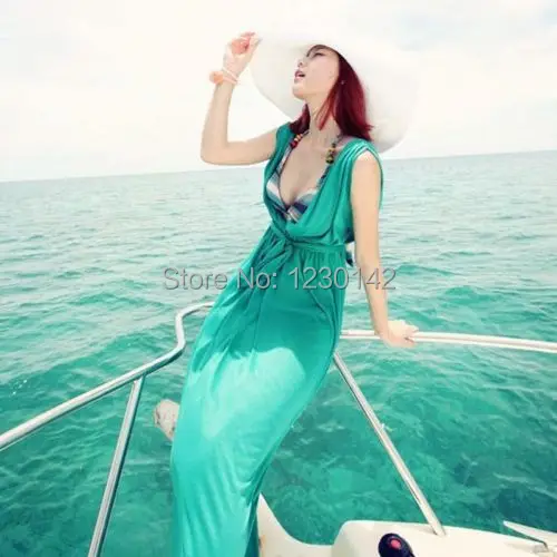 New 2014 Sexy Summer Women V-Neck Swimsuit Beach Boho Maxi Sundress Long Dress |