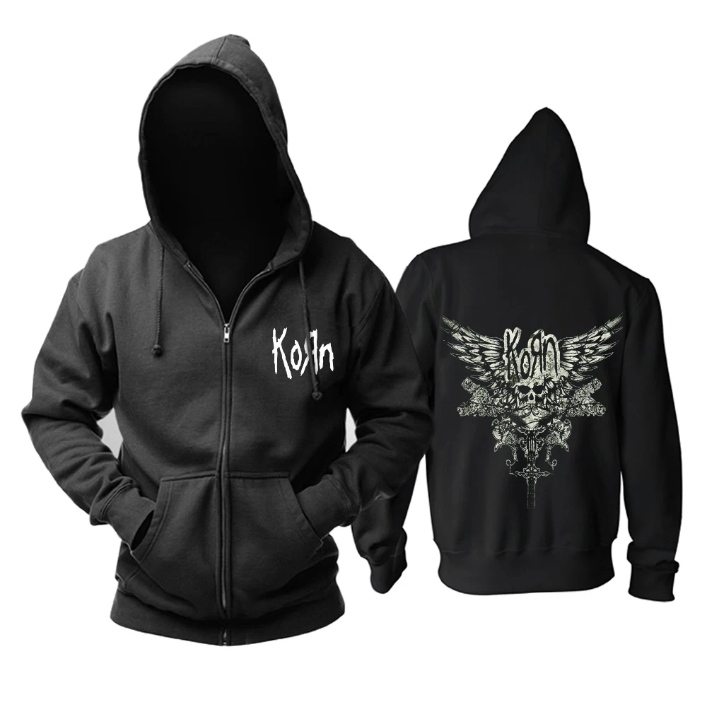 Черная мужская толстовка с капюшоном из тяжелого металла Bloodhoof Korn Nu Азиатский