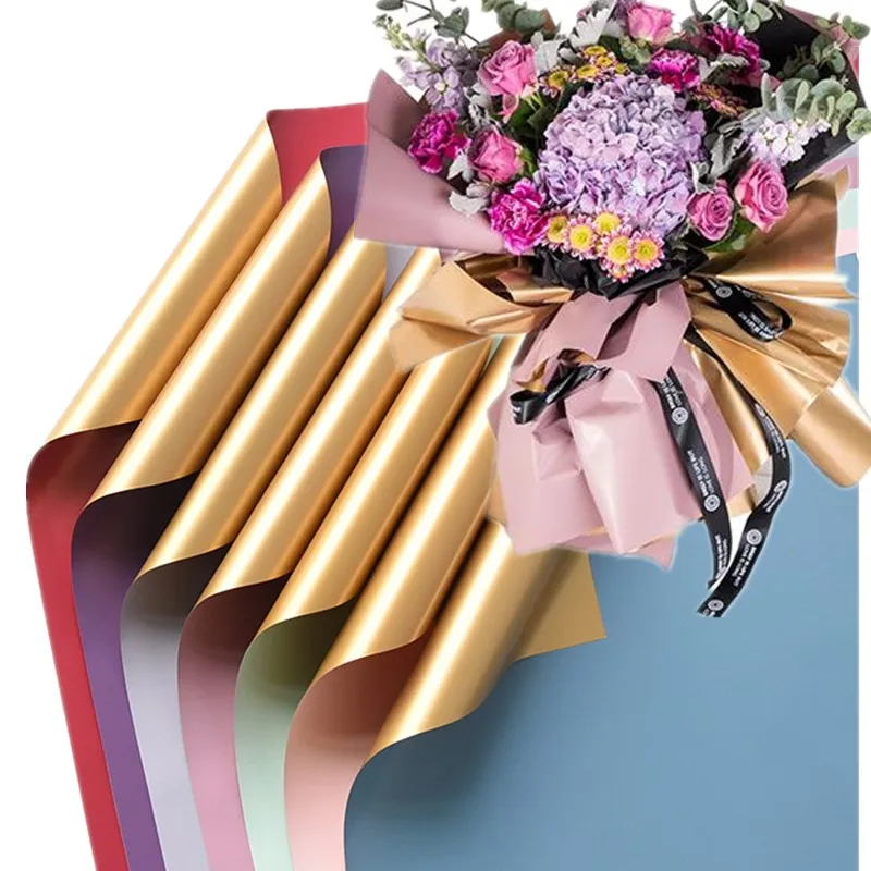 

10pcs/lot Golden Flower Wrapping Paper Bouquet Floral Gift Packaging Material Package Waterproof Flower Paper