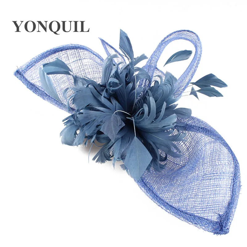 Королевский синий Sinamay Fascinators Заколка для волос с перьями Дерби Головные уборы Женские церковные шляпы Свадебные аксессуары для волос (art.: 3920cfb2e838d) - 3920cfb2e838d