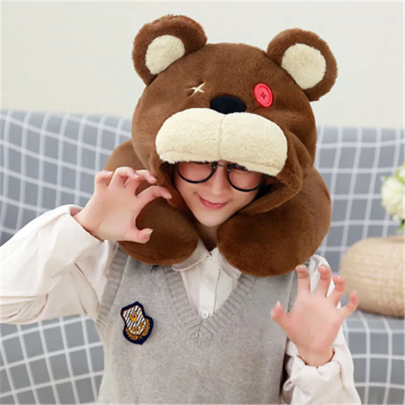 Корейский креативный мультяшный Anne Bear u-образная подушка для шеи соединенная