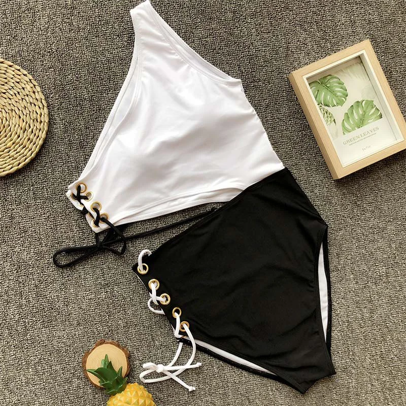 Zrtak Sexy One Piece Swimsuit Female Patchwork High Waist Swimwear Women Bathing Suit 2018 String Bikini Beach Wear Swim L | Спорт и
