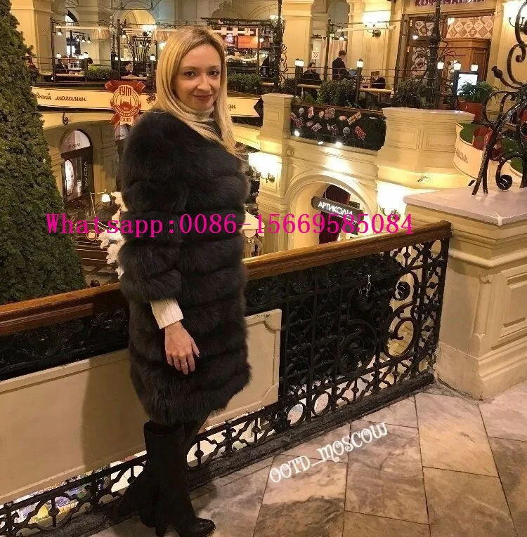 Подгоняйте цвет горизонтальный дизайн пушистое пальто из натурального Лисьего меха отстегивающиеся рукава утолщенные женские пальто супер элегантное роскошное меховое пальто