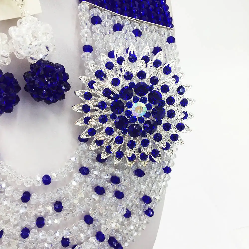 Модный Королевский синий прозрачный AB нигерийский Свадебный комплект ювелирных