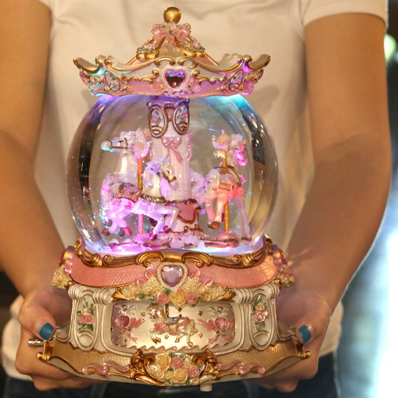 Большая карусель Снежная музыкальная шкатулка в виде хрустального шара