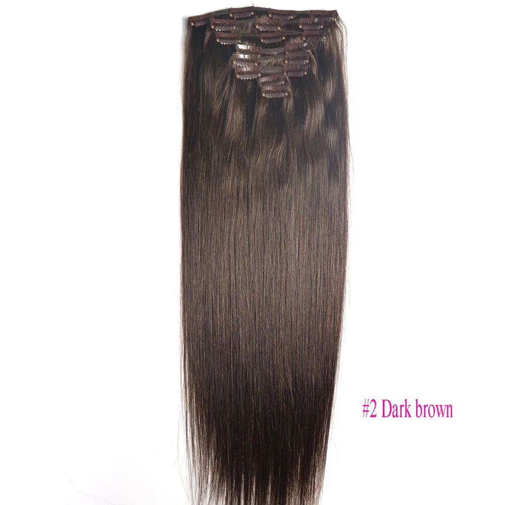 ZZHAIR 100 г 160 16 26 дюймов набор из 8 прямых натуральных человеческих волос с зажимом