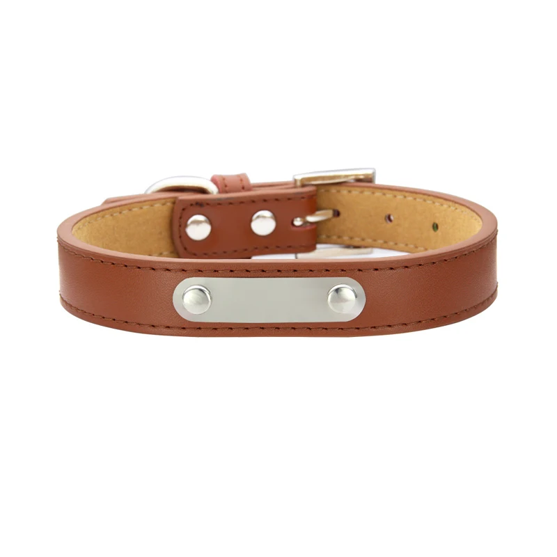 Brown Pawstrip S-2XL кожаный ошейник для собак, персонализированные ошейники для ID питомца, индивидуальный кожаный ошейник для собак, выгравированный свинцом ошейник для собак - Цвет: Brown