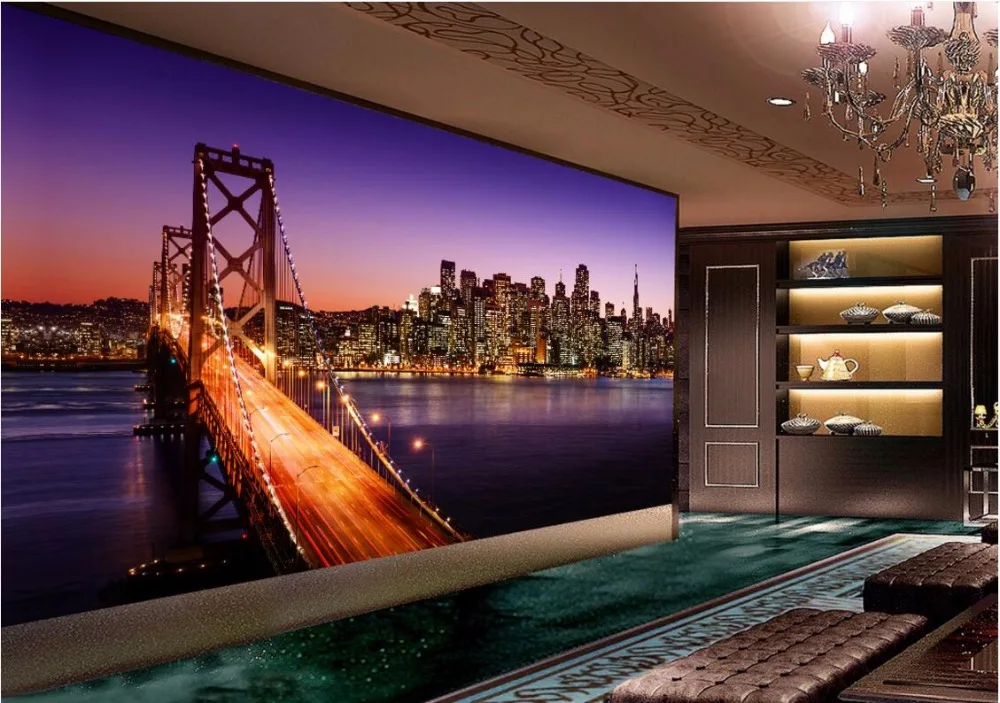 3d обои на заказ фото нетканый настенный мост город ночью украшение живопись