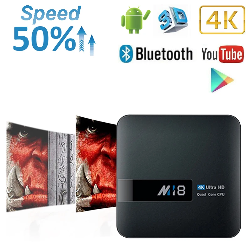 M18 4K HD Smart TV Box Android 7 1 S905W 64 бит четырехъядерный 1G/2G RAM 8G/6G ROM беспроводной wfii ключ