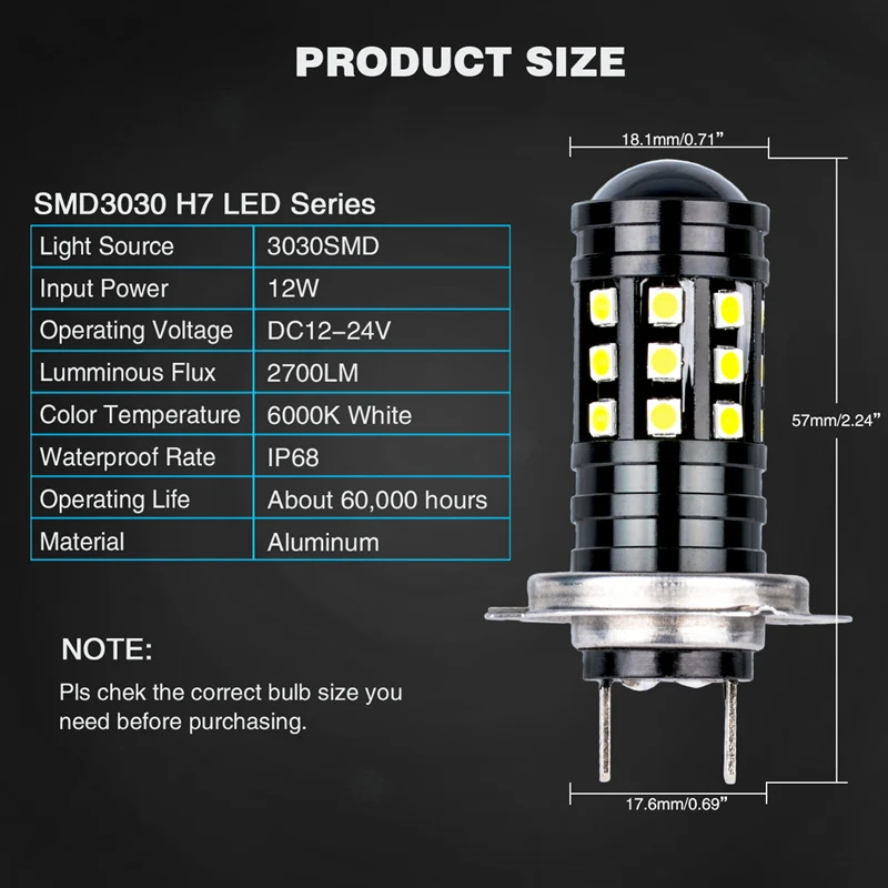 Katur 2x H7 Светодиодные Автомобильные противотуманные лампы мощные H10 8W 2700Lm 3030 27 SMD