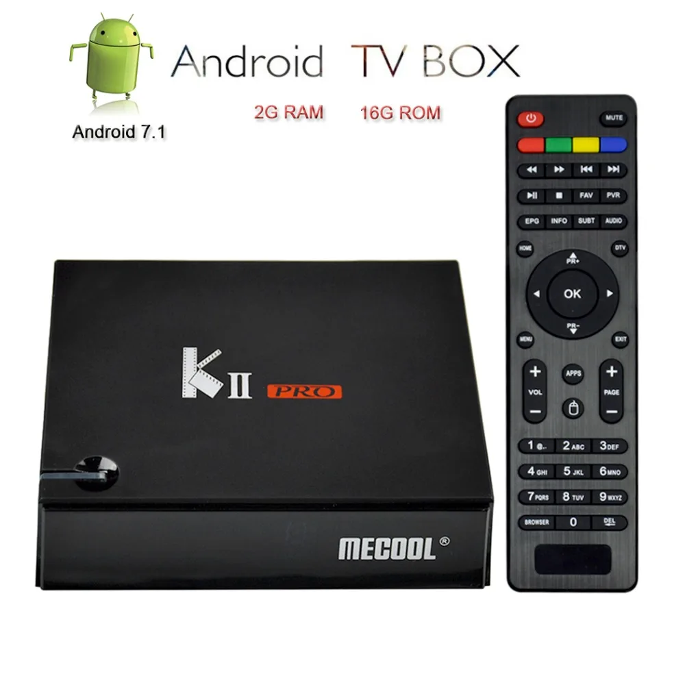 Mecool KII PRO DVB-S2 Android 7,1 iptv-приставка 4 K телеприставка DVB-T2/C спутниковый декодер 2 Гб 16 Гб 2,4 г/5 г двойной Wifi медиаплеер