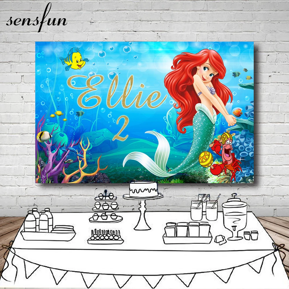 Фон для фотосъемки с изображением Русалочки на заказ с именем года под морские рыбки пузырьки фоны для фотостудии