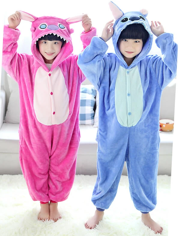 halloween kids girls boys Kigurumi Flannel Blue lilo and stitch costume Onesie Unisex Stich Pajamas Cosplay Animal stich Pyjamas |