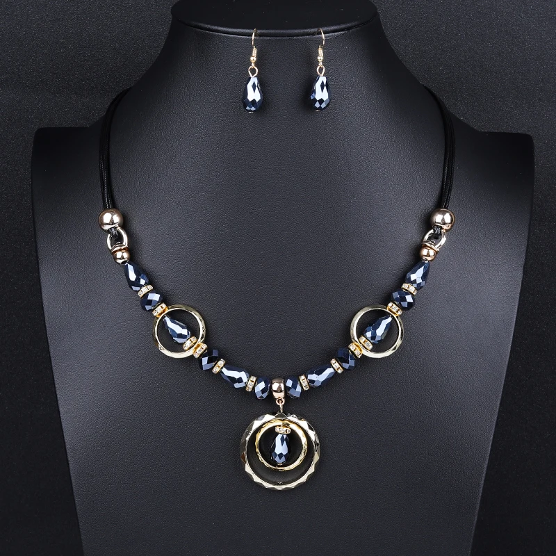 

Punk Popular Hanging Geometric Square Acrylic Jewelry Sets For Women Leather Black Rope Necklace Earrings Party Wedding Gift