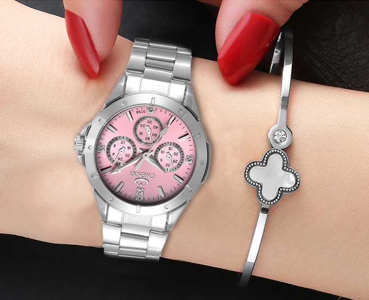 Женские кварцевые часы CHENXI Элегантные наручные из нержавеющей стали для